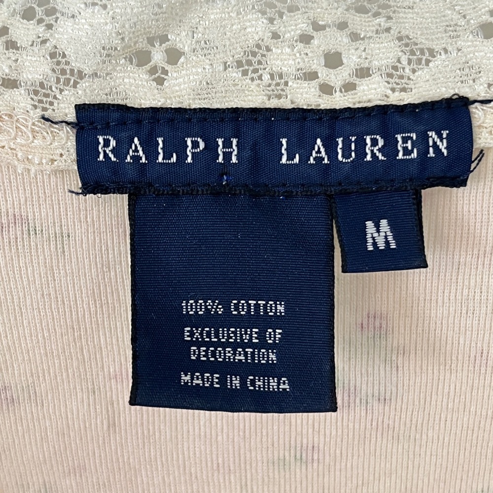 Ralph Lauren Floral Lace Trim Nightgown Cream Pink Floral Medium 3/4 Sleeve - Picture 3 of 7